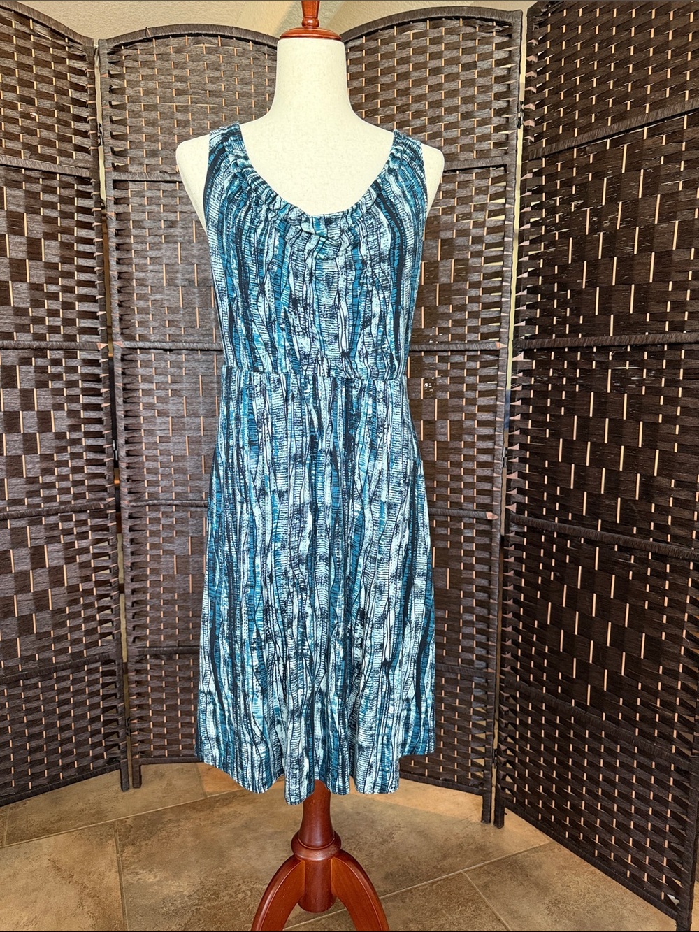 Soma Teal and Navy Sleeveless Knee Length Dress with Pockets